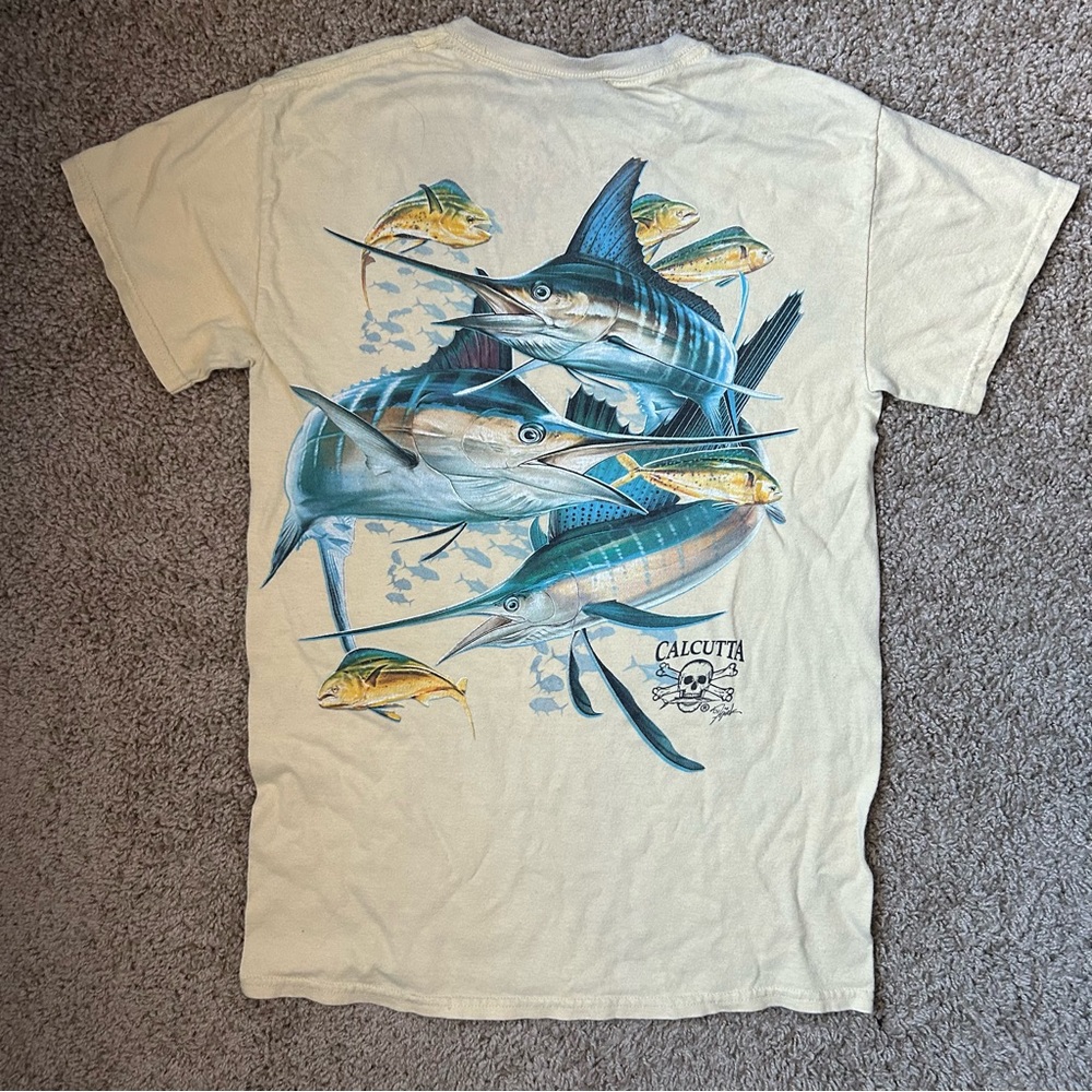 Unisex Tan Calcutta Graphic Tee with Marlin Design Size Small |A170